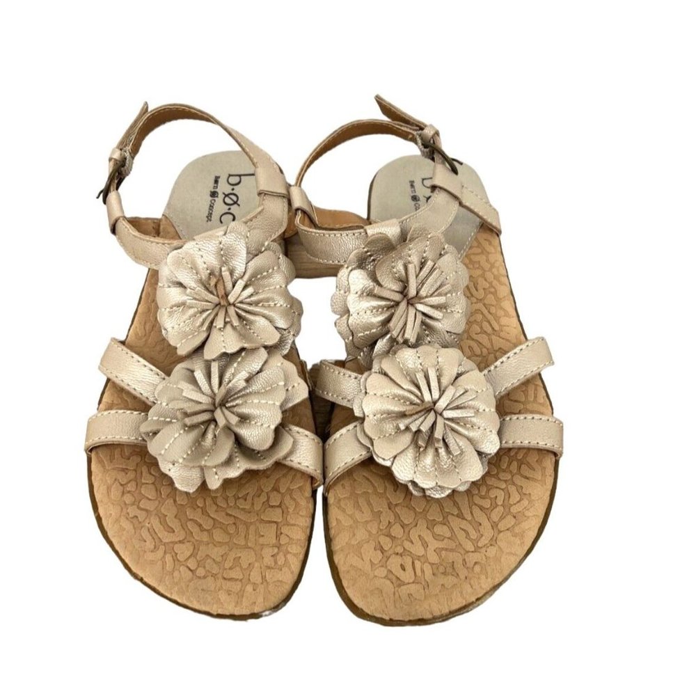 B.O.C. BORN WOMEN’S CHAMPAGNE METALLIC BEIGE LEATHER FLORAL SANDALS SIZE 8